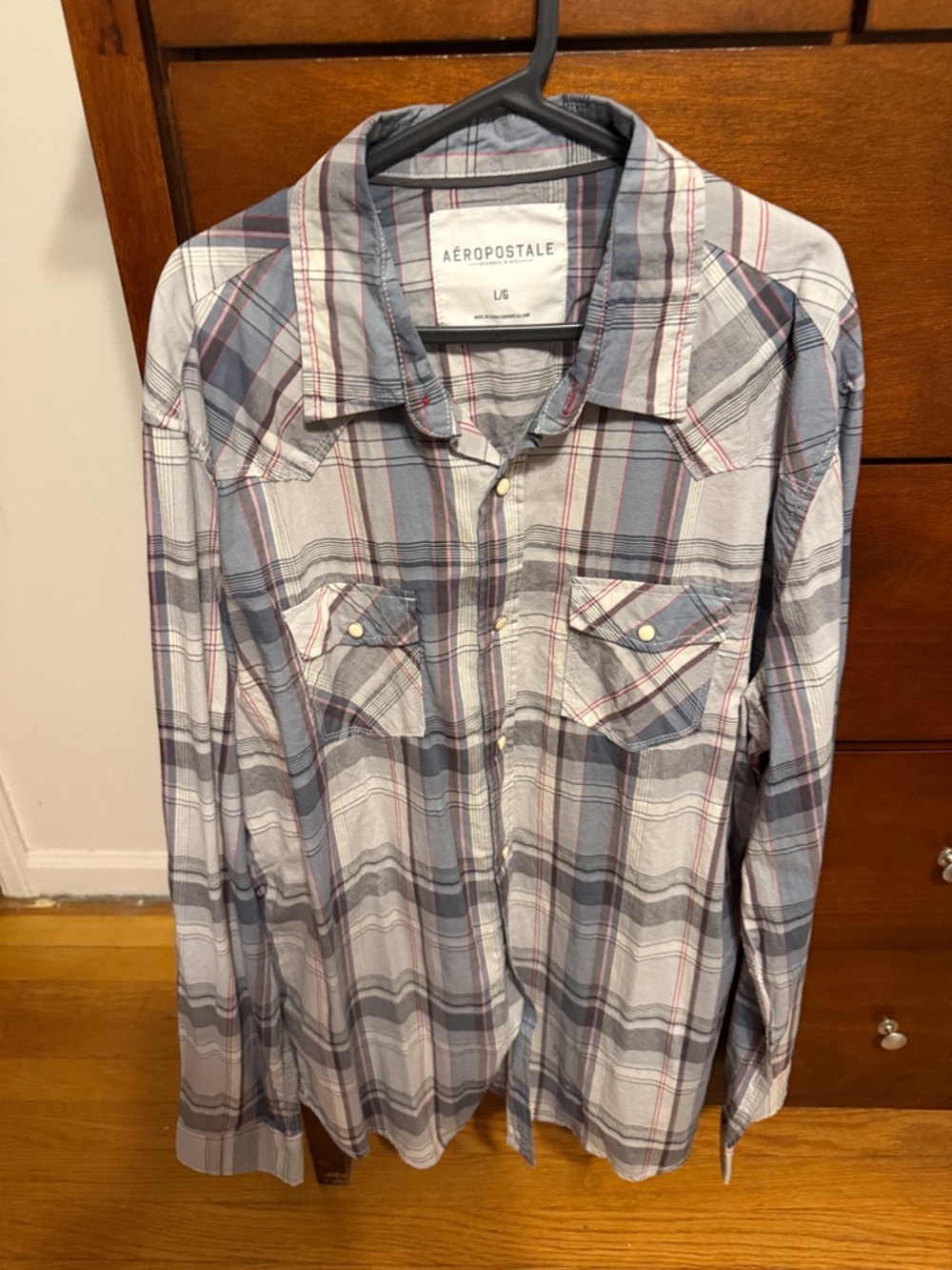 Aeropostale Men’s Plaid Button-Down Shirt - Blue, Gray, White